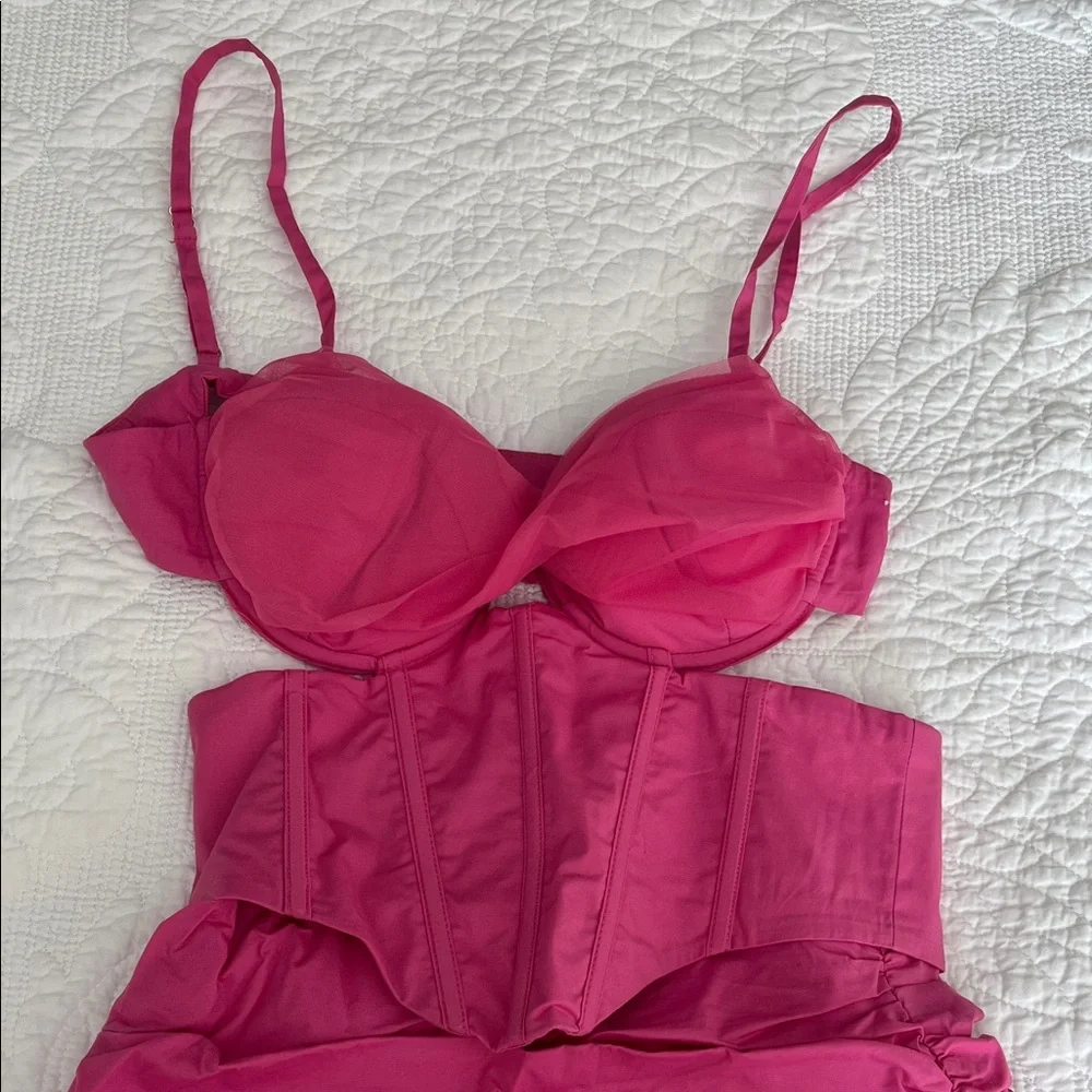 Oh Polly Hot Pink Ruched Mini Dress - Picture 2 of 8